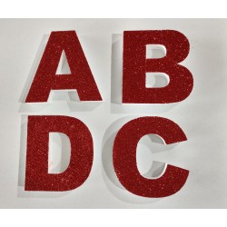 Letras 20cm de poliestireno con acabado en purpurina de color rojo