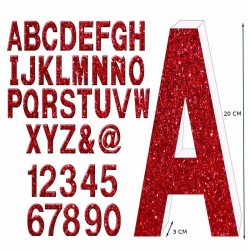 Letras 20cm de poliestireno con acabado en purpurina de color rojo