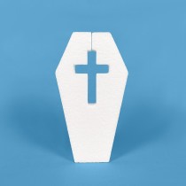 Ataúd con cruz de poliestireno para decorar Halloween