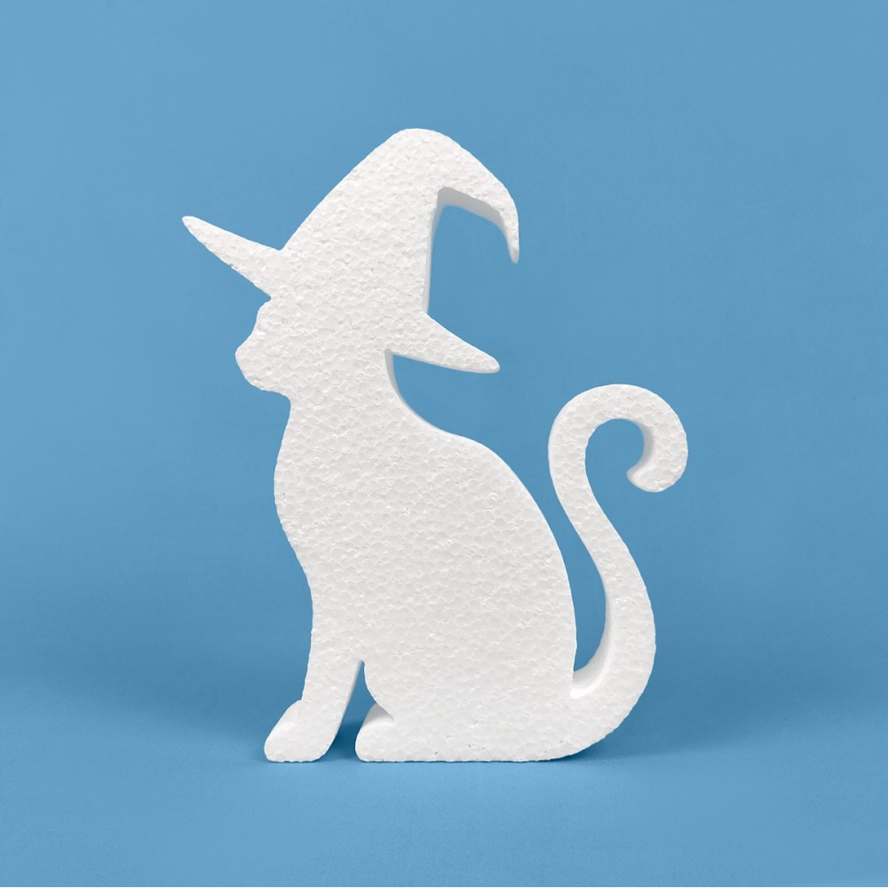 Gato con sombrero de bruja de poliestireno para Halloween