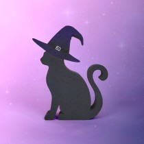 Katze mit Hexenhut aus Styropor für Halloween-Dekoration und Basteln