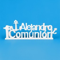 Letrero 1a Comunión con nombre personalizado y anclas para decoración de comuniones - 0701