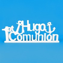 Letrero 1a Comunión con nombre personalizado y anclas para decoración de comuniones - 0701