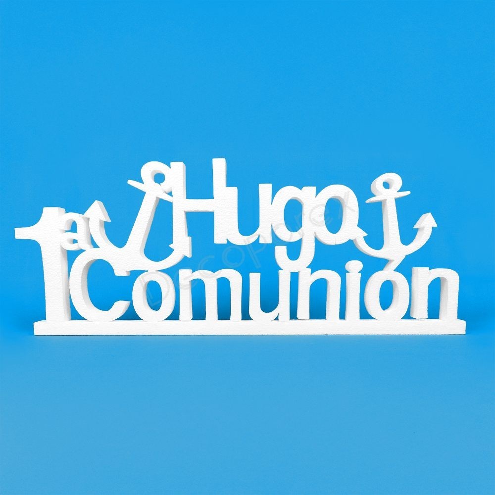 Letrero 1a Comunión con nombre personalizado y anclas para decoración de comuniones - 0701
