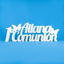 1ª Comunión nombre personalizado poliestireno mariposas