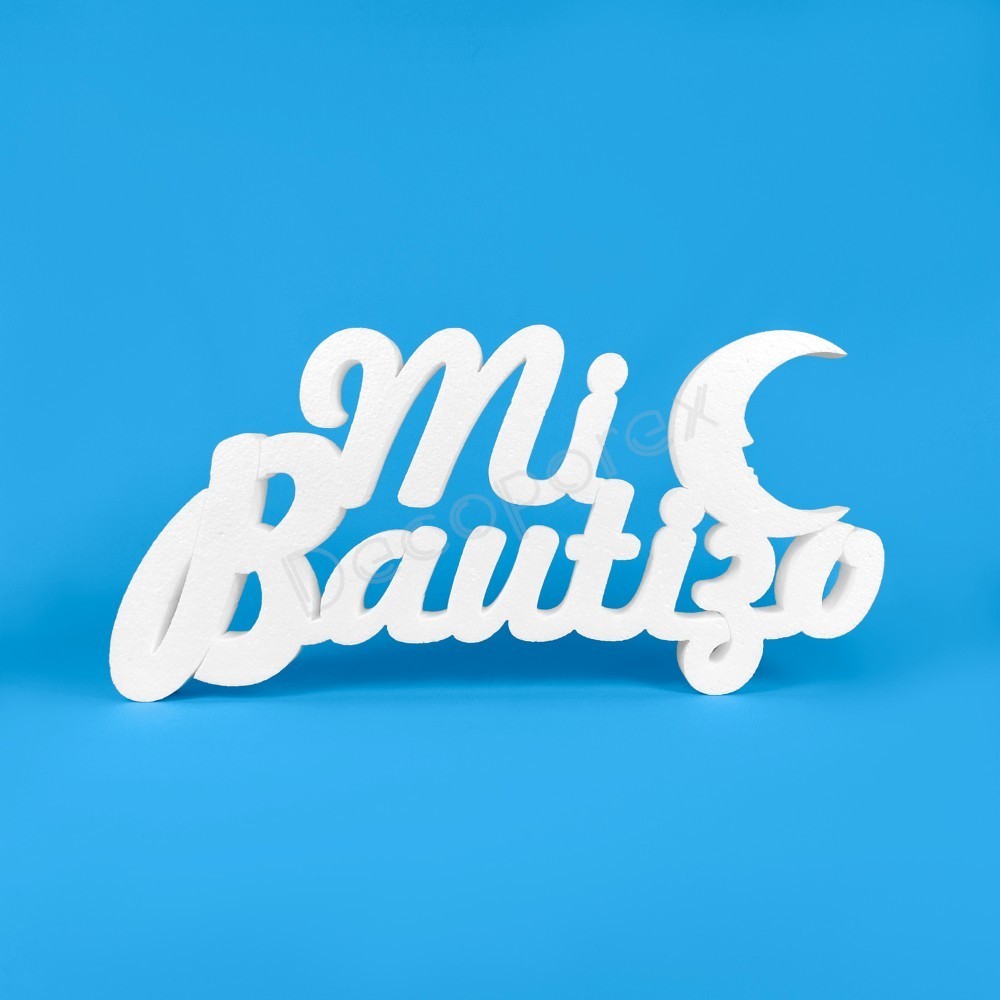 Letrero Mi Bautizo con Luna 48x23 cm poliestireno