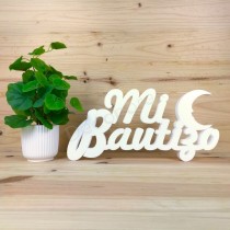 Letrero Mi Bautizo con Luna 48x23 cm poliestireno