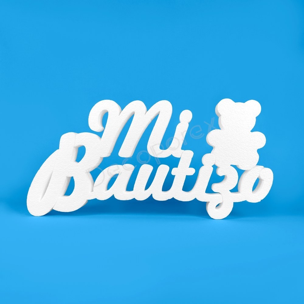 Letrero Mi Bautizo Con Osito 40cm x 25cm - 0736