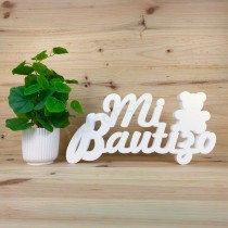 Letrero Mi Bautizo con Osito 48x23 cm poliestireno
