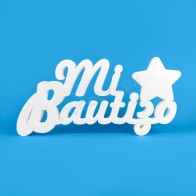 Letrero Mi Bautizo con Estrella 48x23 cm poliestireno