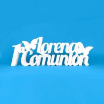 1ª Comunión nombre personalizado poliestireno mariposas