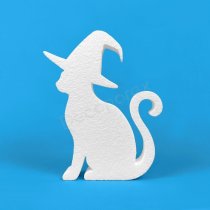 Katze mit Hexenhut aus Styropor für Halloween-Dekoration und Basteln