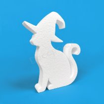 Katze mit Hexenhut aus Styropor für Halloween-Dekoration und Basteln